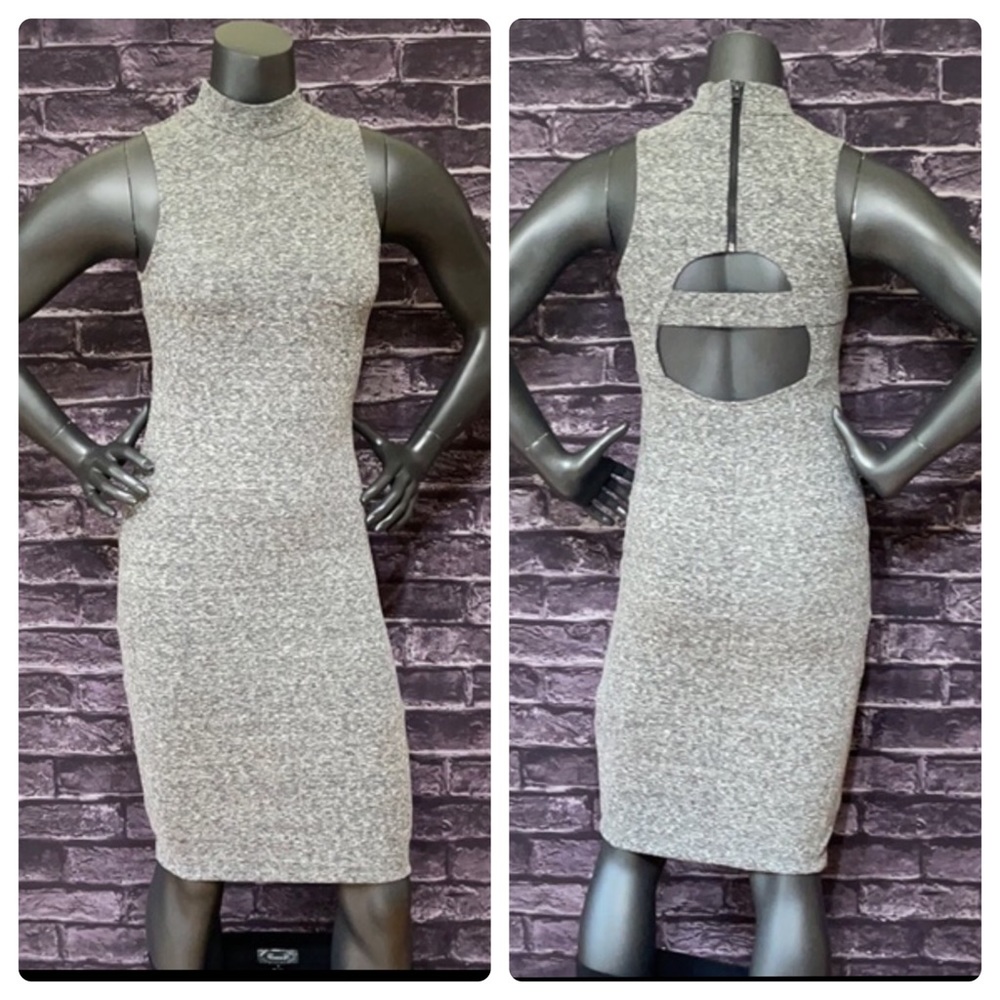 Heathered Gray Cutout-Back Mock Neck Sleeveless Dress S